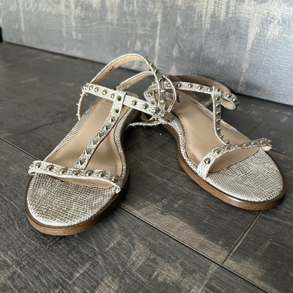 Edgy Studded Gladiator Sandals Snakeskin Gold JLO Jennifer Lopez 6 Boho Chic - Picture 4 of 16